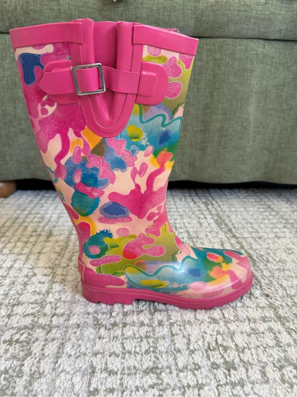 Magellan Womens Size 5B Pink Floral Tall Rain Boots Rubber Waterproof